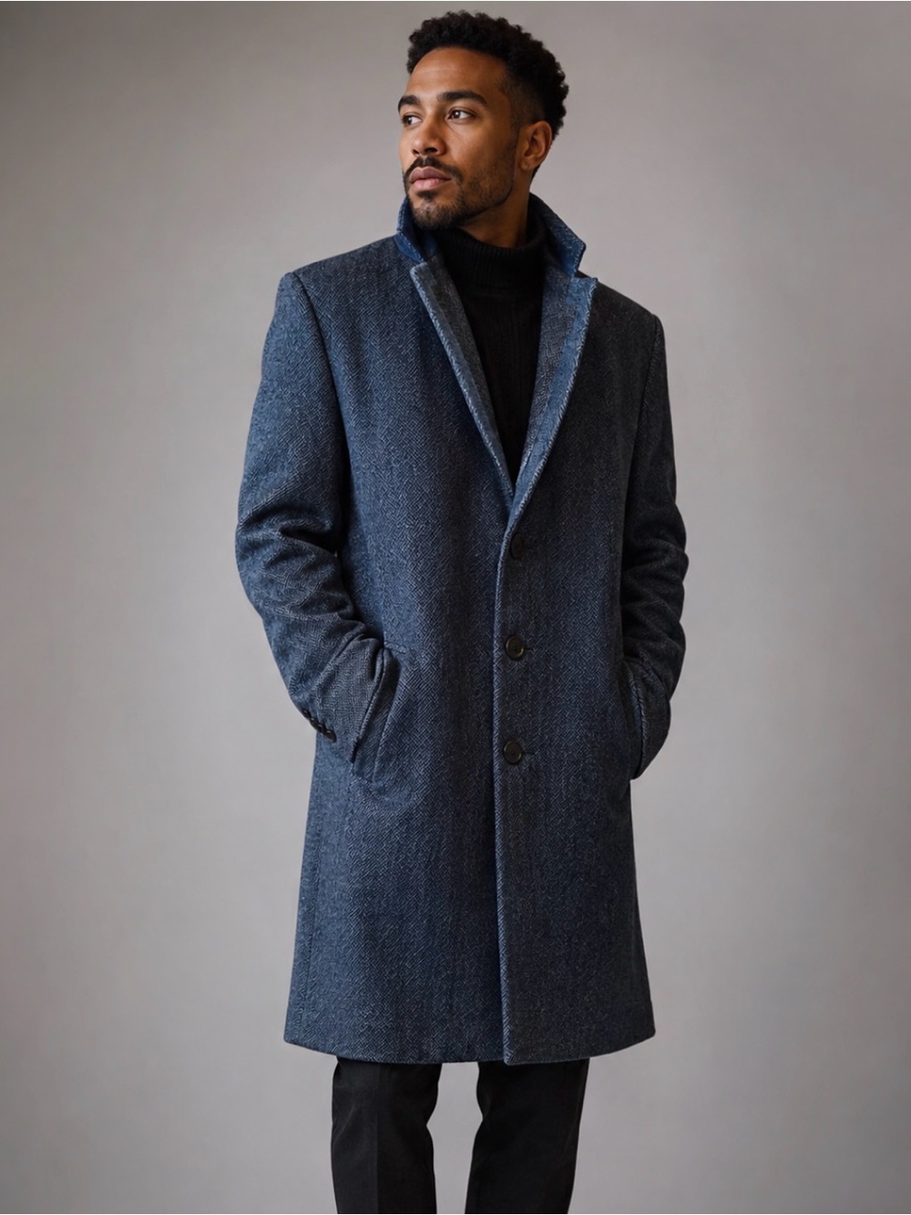 VTG 100% wool herringbone long peacoat || Hart Schaffner & Marx